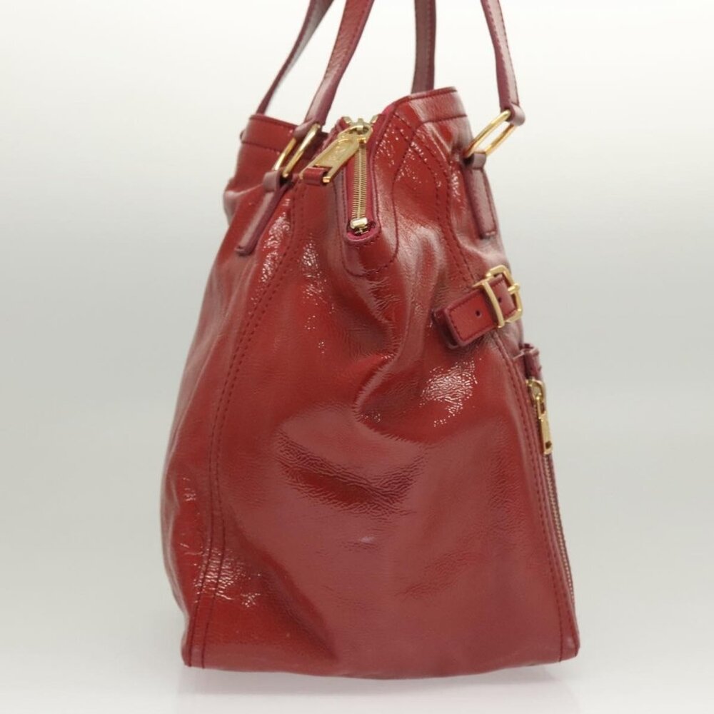 SAINT LAURENT Downtown Shoulder Bag Enamel Red Gold Auth sw465 - Picture 6 of 16